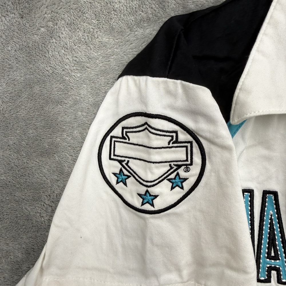 Vintage Harley Davidson Zip Up Bowling Racing White/Aqua/Black Y2K Size XL - Picture 3 of 11